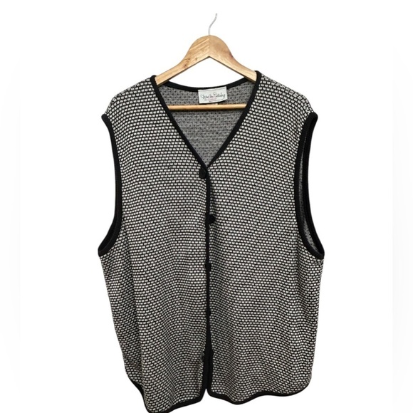 Diane Von Furstenberg The Color Authority Black White Knit Cotton Vest Button 3X - Picture 1 of 8